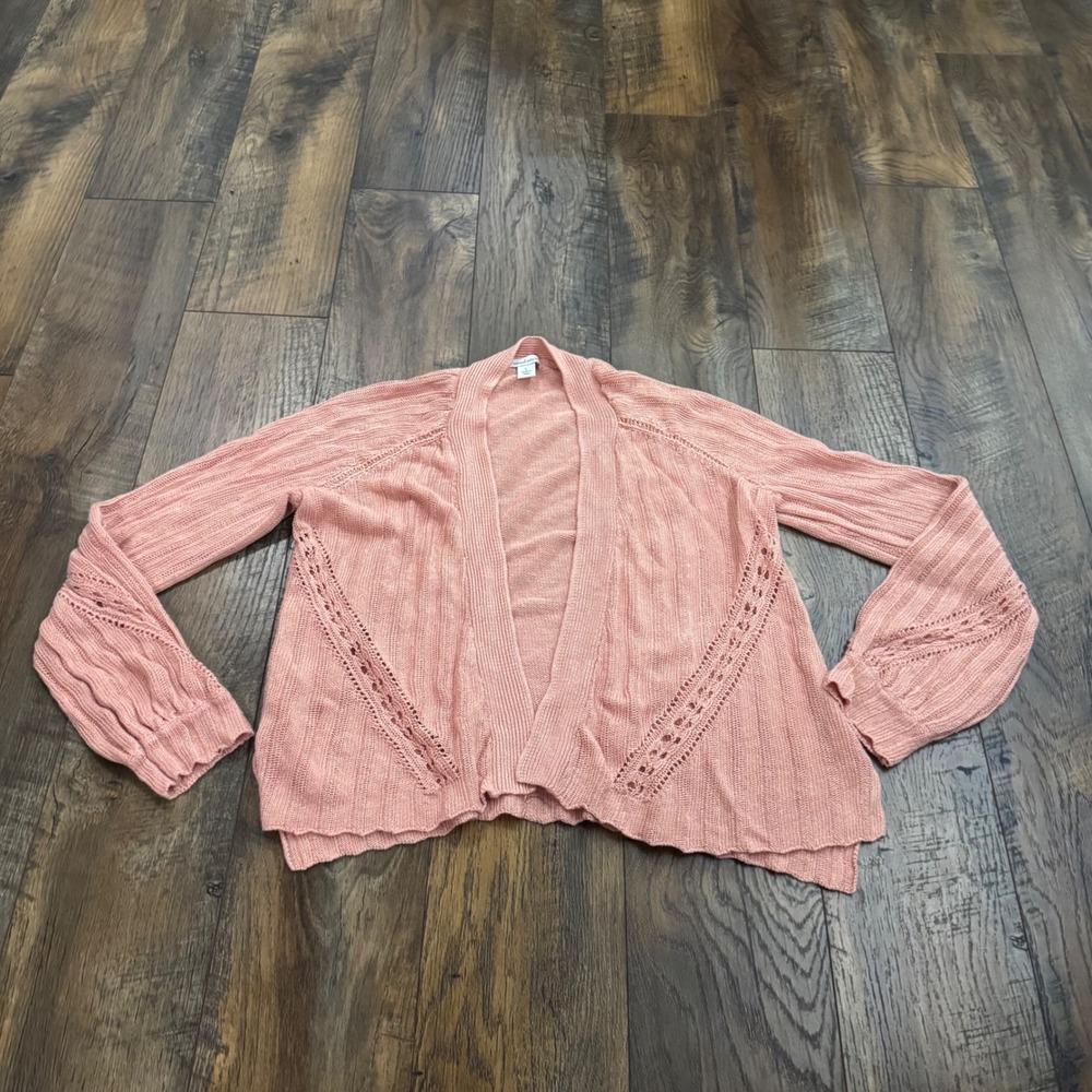 Sundance Pink Linen Blend Open Front Cardigan Sweater Womens Large Cottagecore